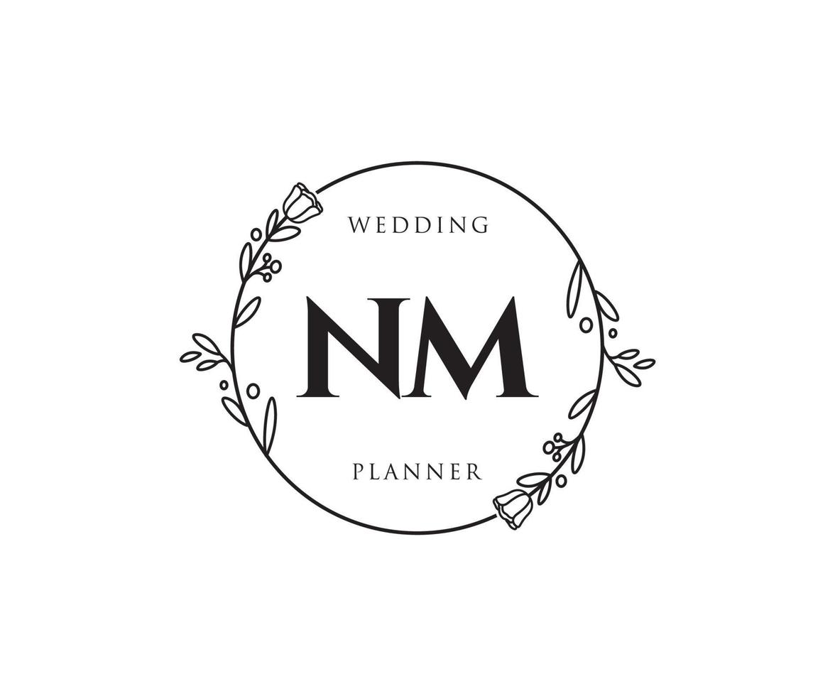 Initial NM feminine logo. Usable for Nature, Salon, Spa, Cosmetic and Beauty Logos. Flat Vector Logo Design Template Element.
