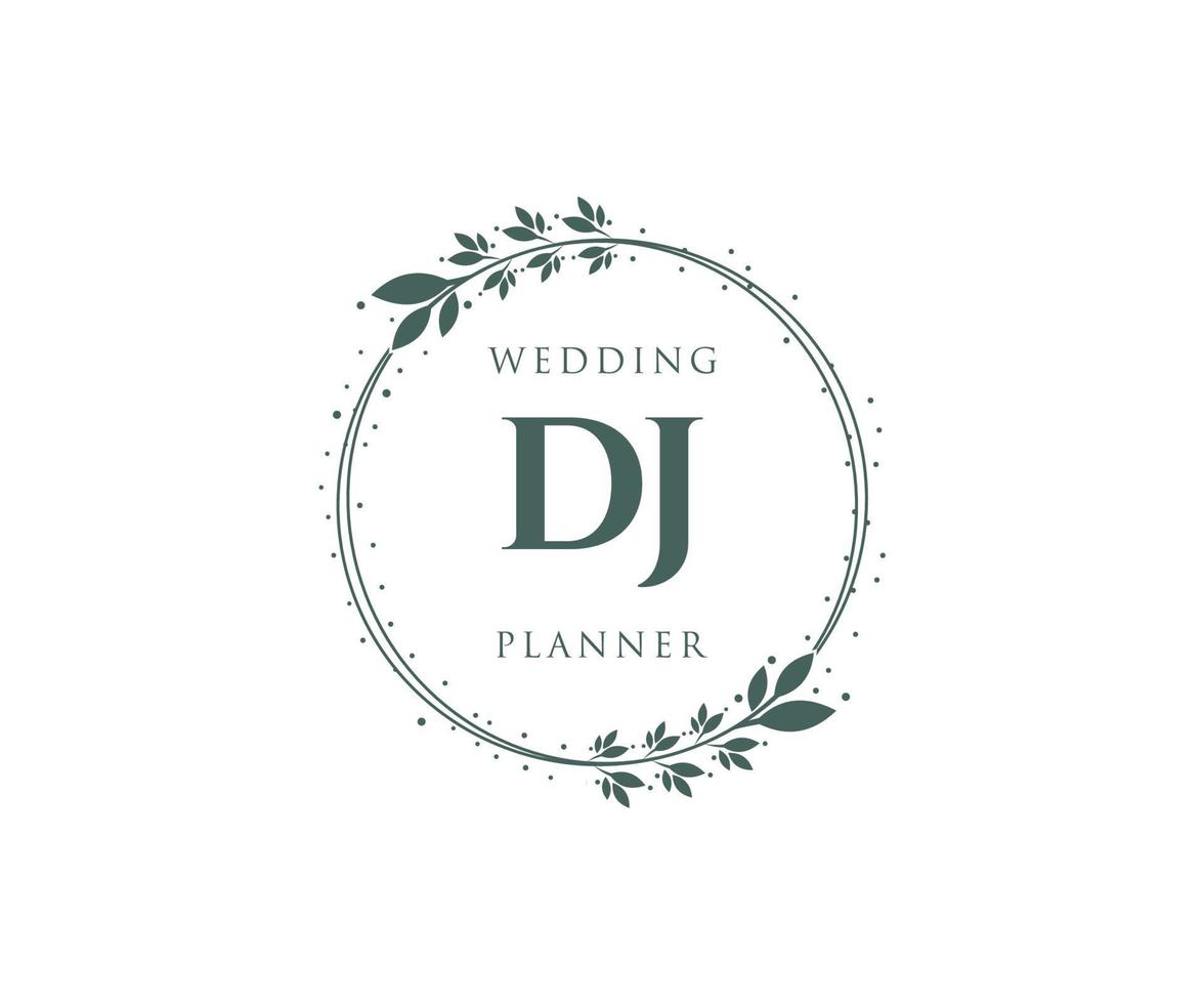 colección de logotipos de monograma de boda con letras iniciales de dj, plantillas florales y minimalistas modernas dibujadas a mano para tarjetas de invitación, guardar la fecha, identidad elegante para restaurante, boutique, café en vector