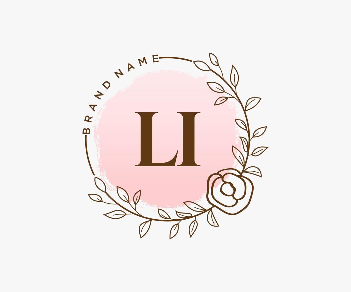 Initial LI feminine logo. Usable for Nature, Salon, Spa, Cosmetic and Beauty Logos. Flat Vector Logo Design Template Element.