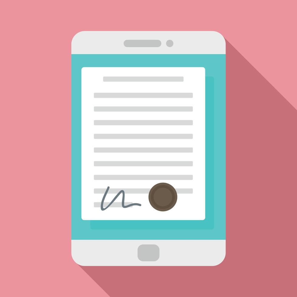 Smartphone digital contract icon, flat style vector