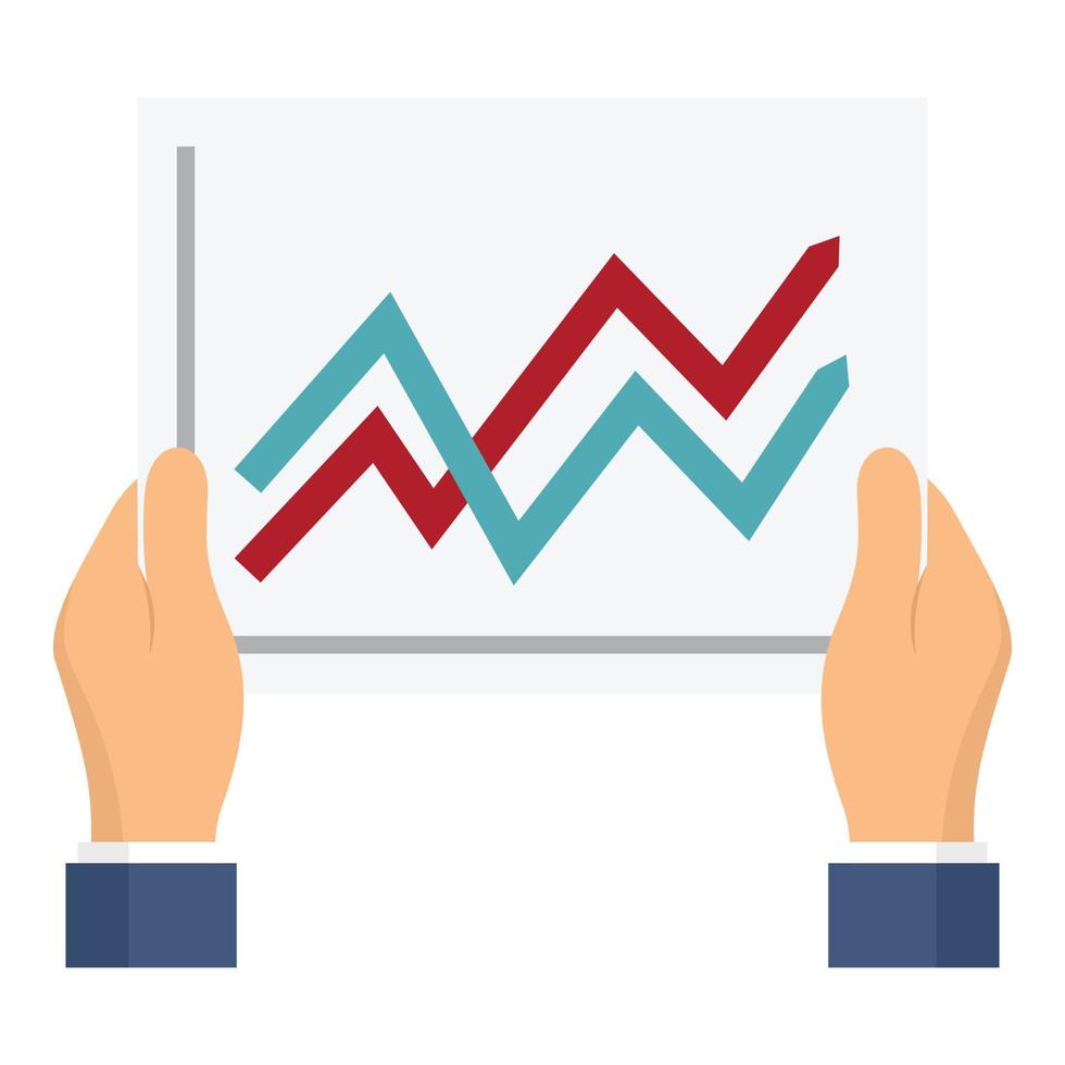 Graph in hands icon, flat style vector