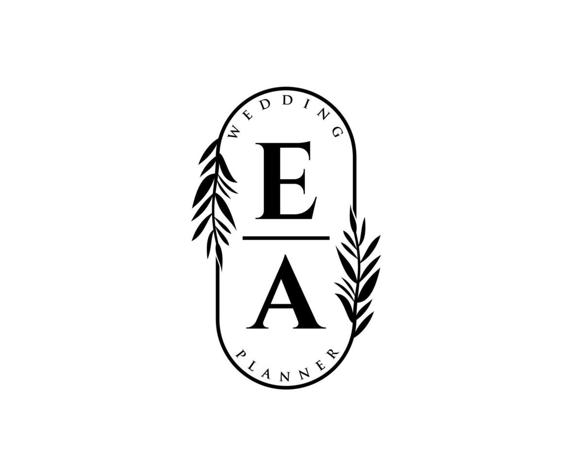 colección de logotipos de monograma de boda con letras iniciales de ea, plantillas florales y minimalistas modernas dibujadas a mano para tarjetas de invitación, guardar la fecha, identidad elegante para restaurante, boutique, café en vector