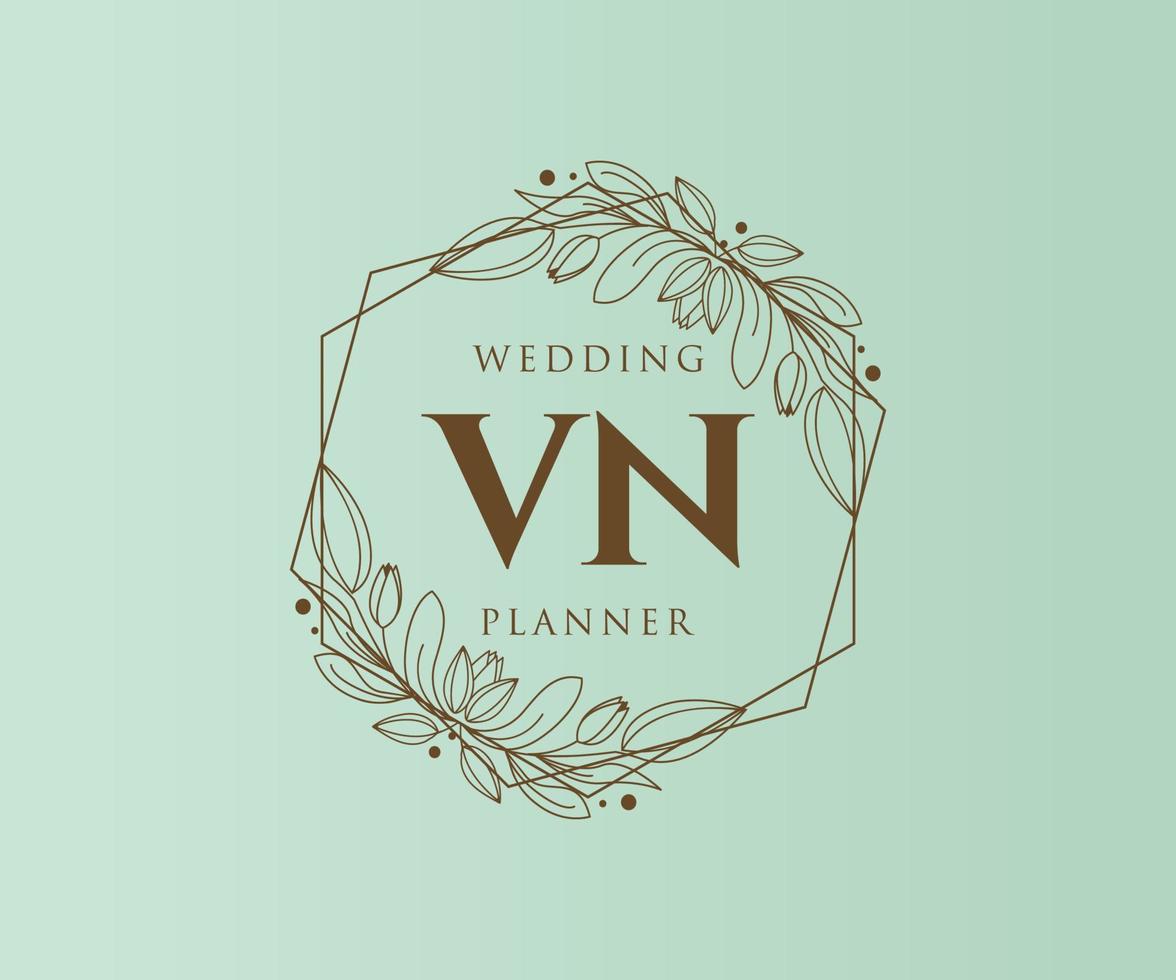 VN Initials letter Wedding monogram logos collection, hand drawn modern minimalistic and floral templates for Invitation cards, Save the Date, elegant identity for restaurant, boutique, cafe in vector