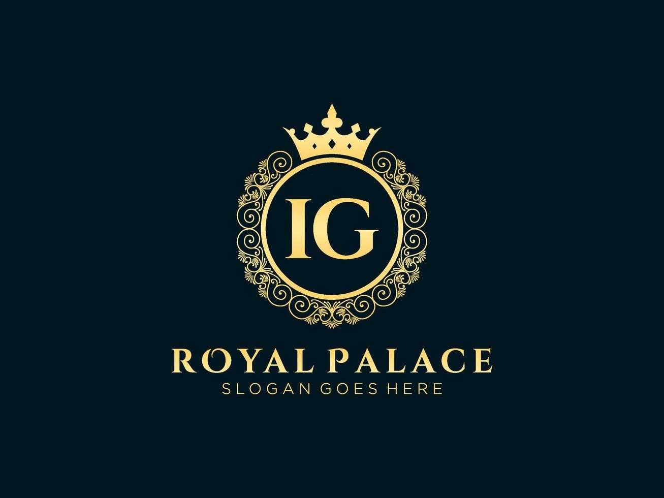 Letter IG Antique royal luxury victorian logo with ornamental frame. vector
