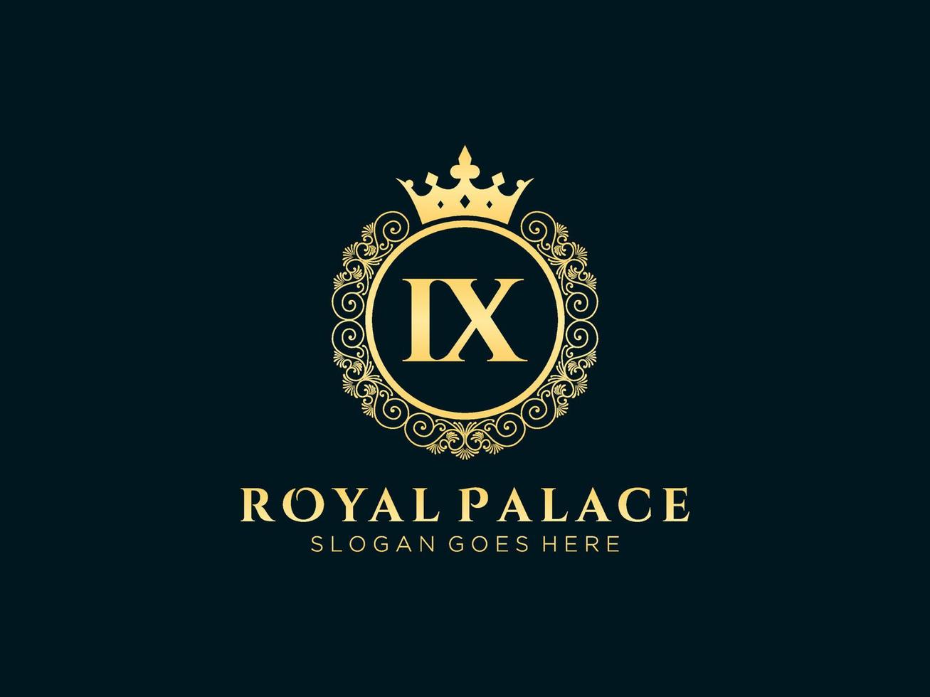 Letter IX Antique royal luxury victorian logo with ornamental frame. vector