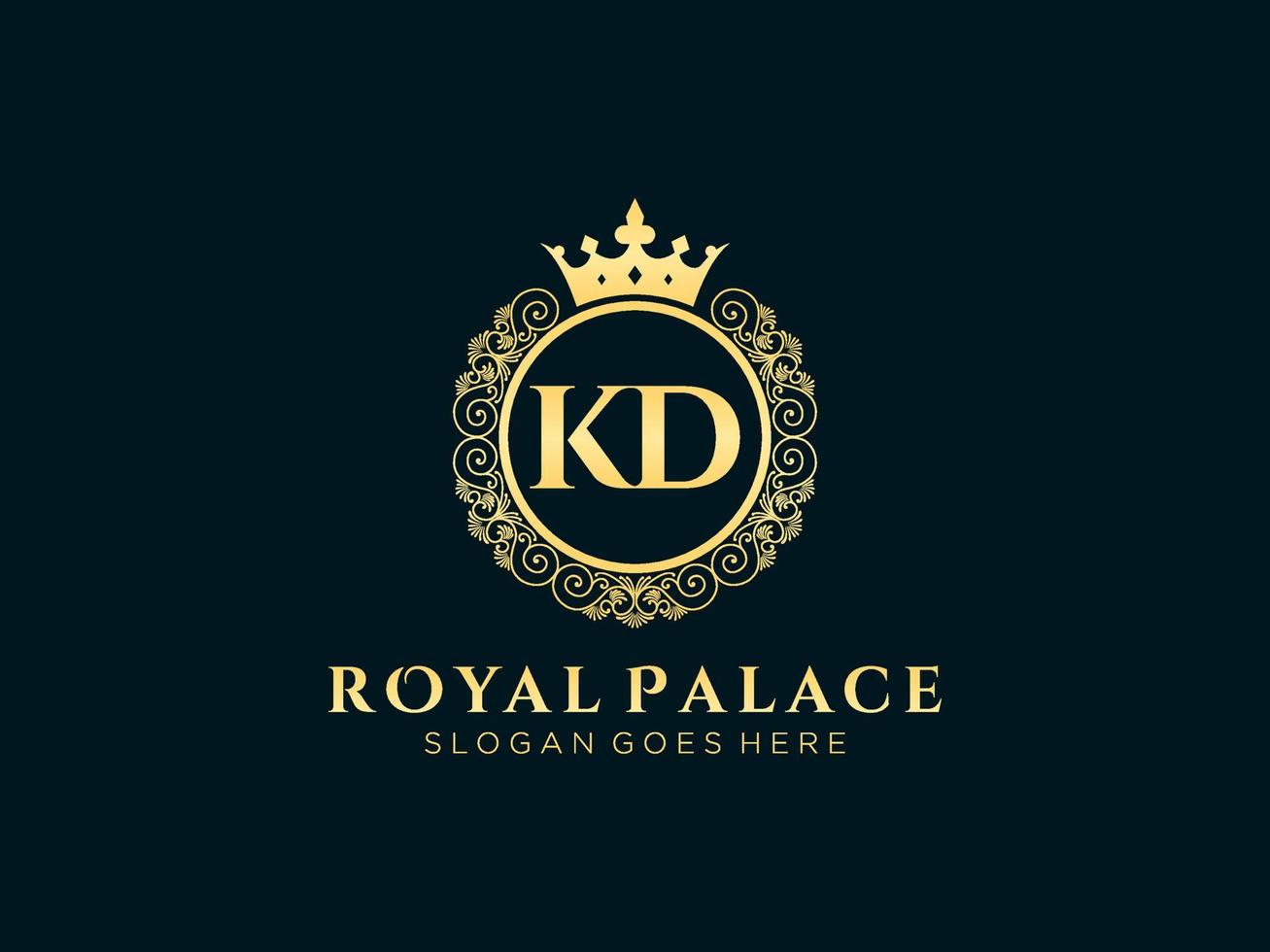 Letter KD Antique royal luxury victorian logo with ornamental frame. vector