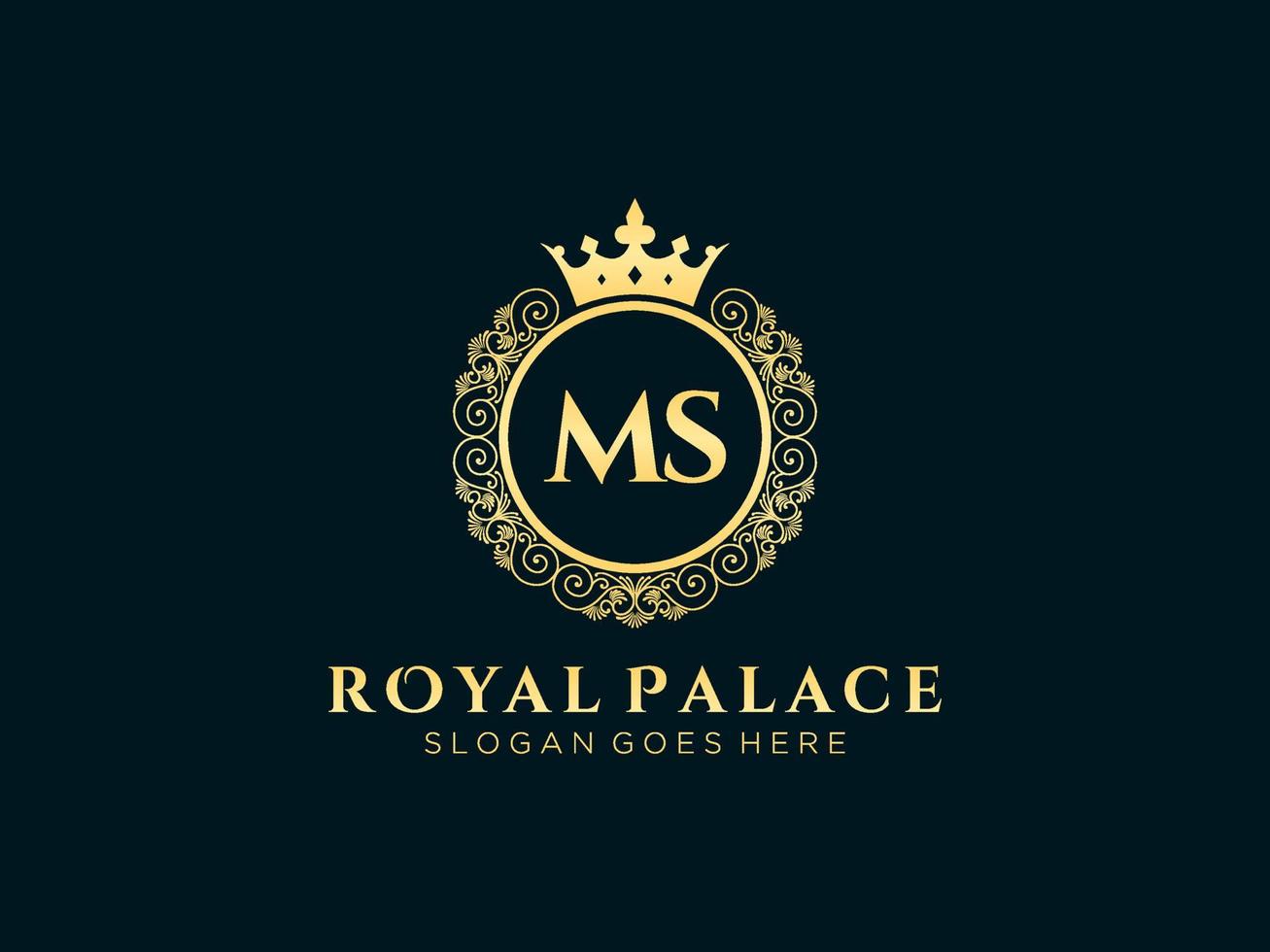 Letter MS  Antique royal luxury victorian logo with ornamental frame. vector