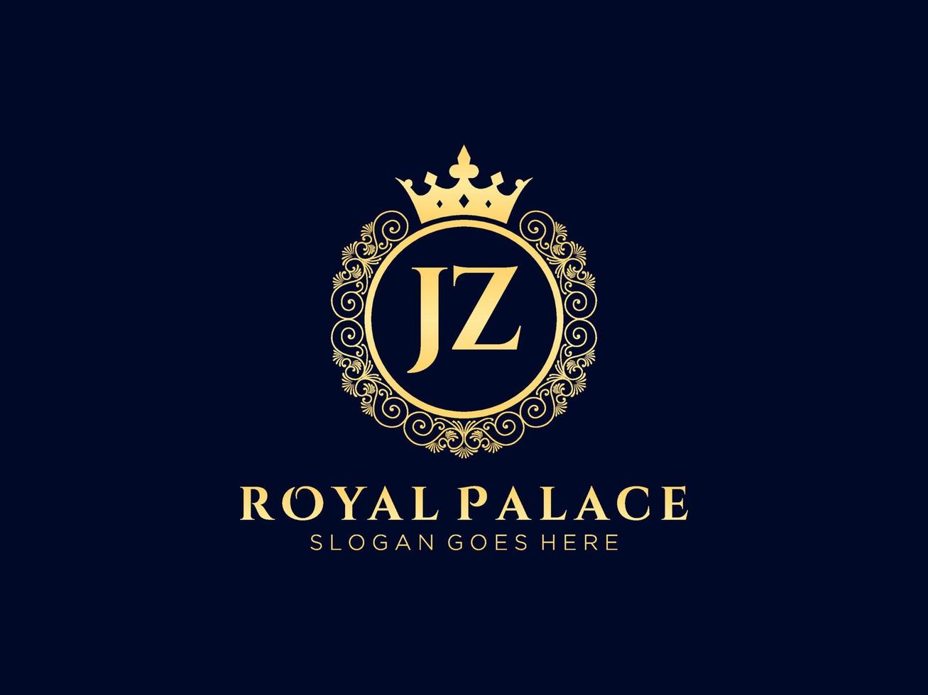 Letter JZ Antique royal luxury victorian logo with ornamental frame. vector