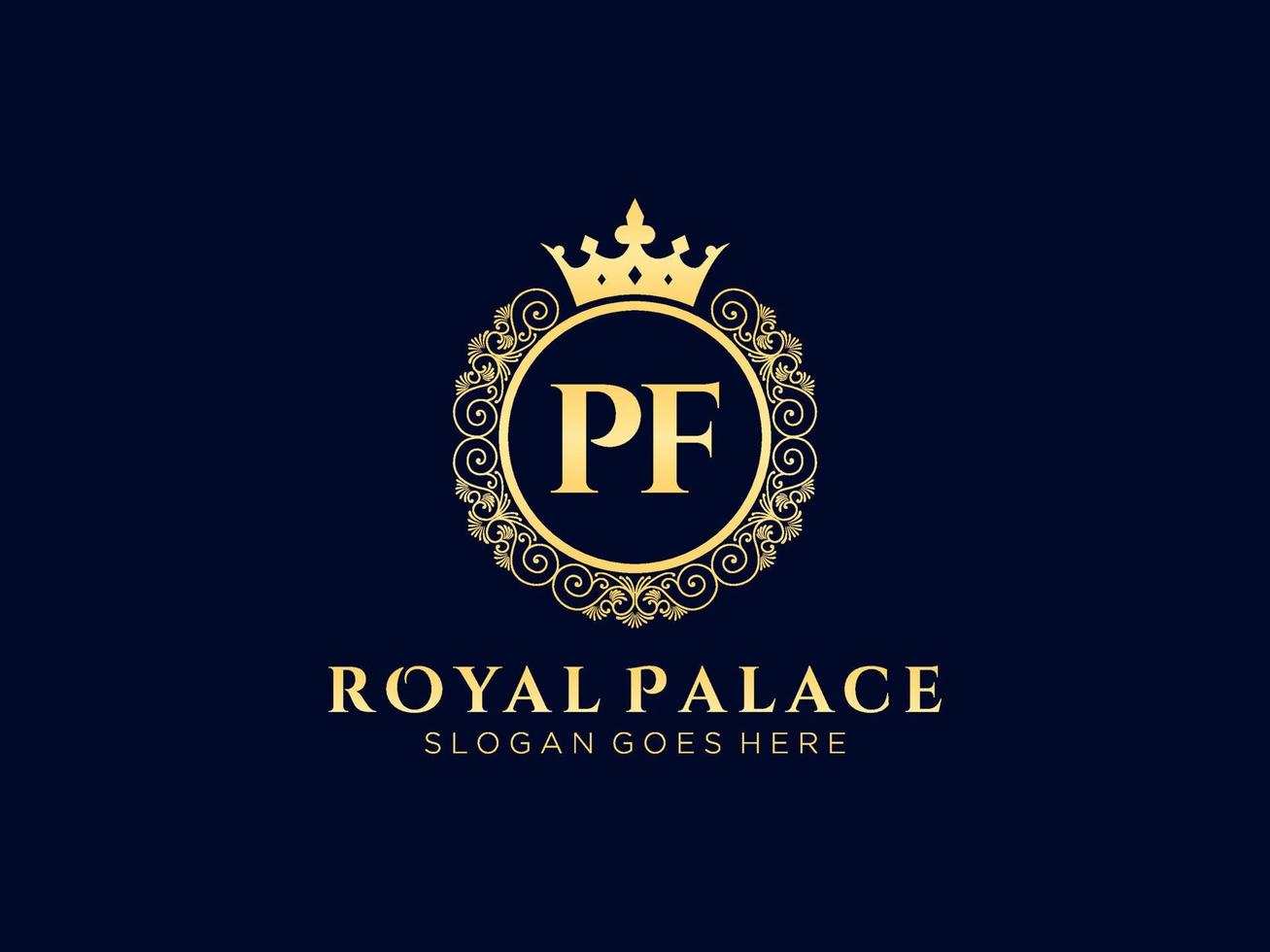 Letter PF Antique royal luxury victorian logo with ornamental frame. vector