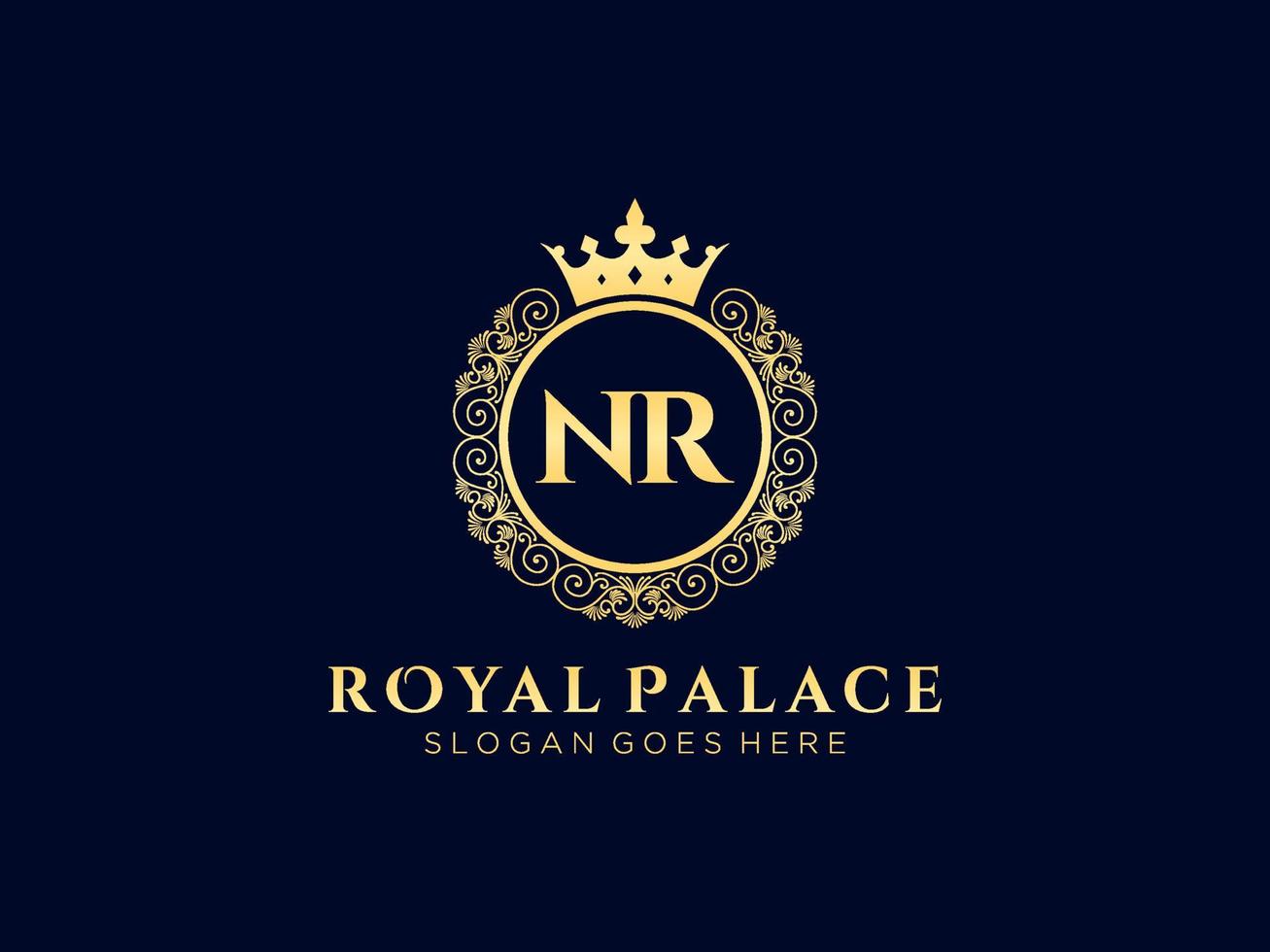 Letter NR Antique royal luxury victorian logo with ornamental frame. vector