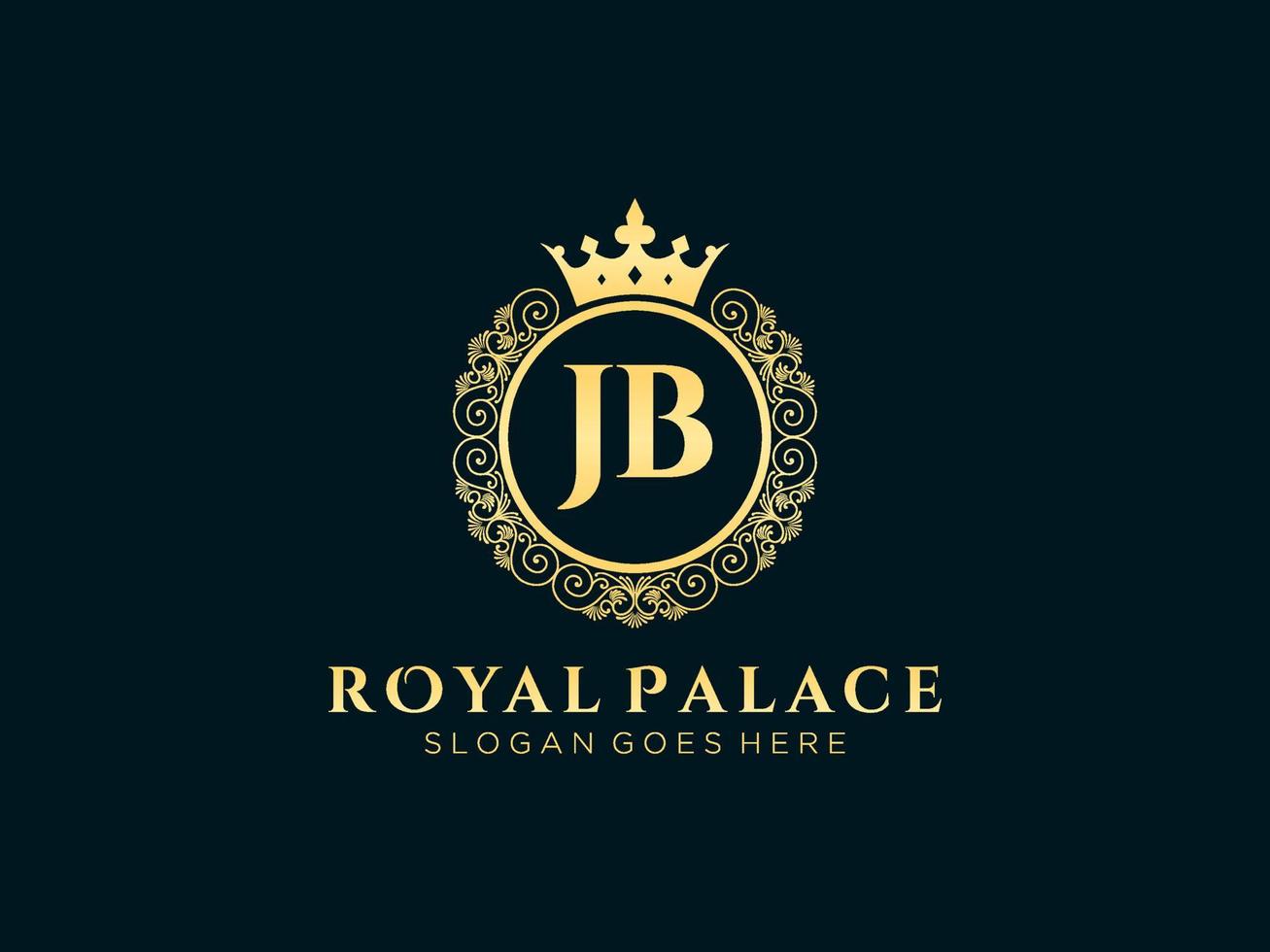 Letter JB Antique royal luxury victorian logo with ornamental frame. vector