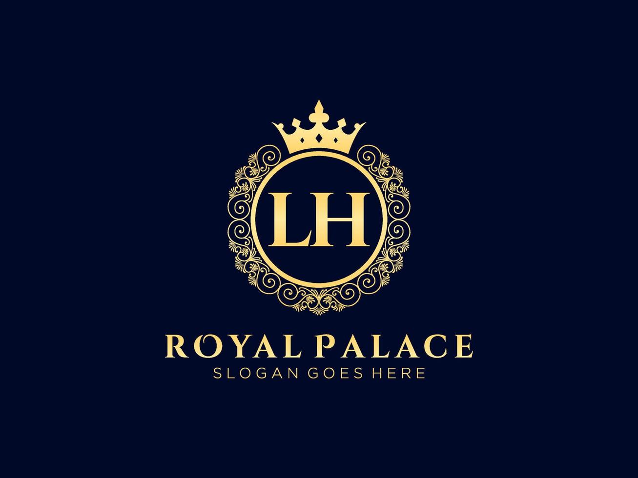 Letter LH Antique royal luxury victorian logo with ornamental frame. vector