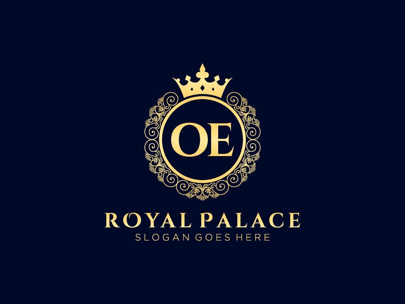 Letter OE Antique royal luxury victorian logo with ornamental frame. vector