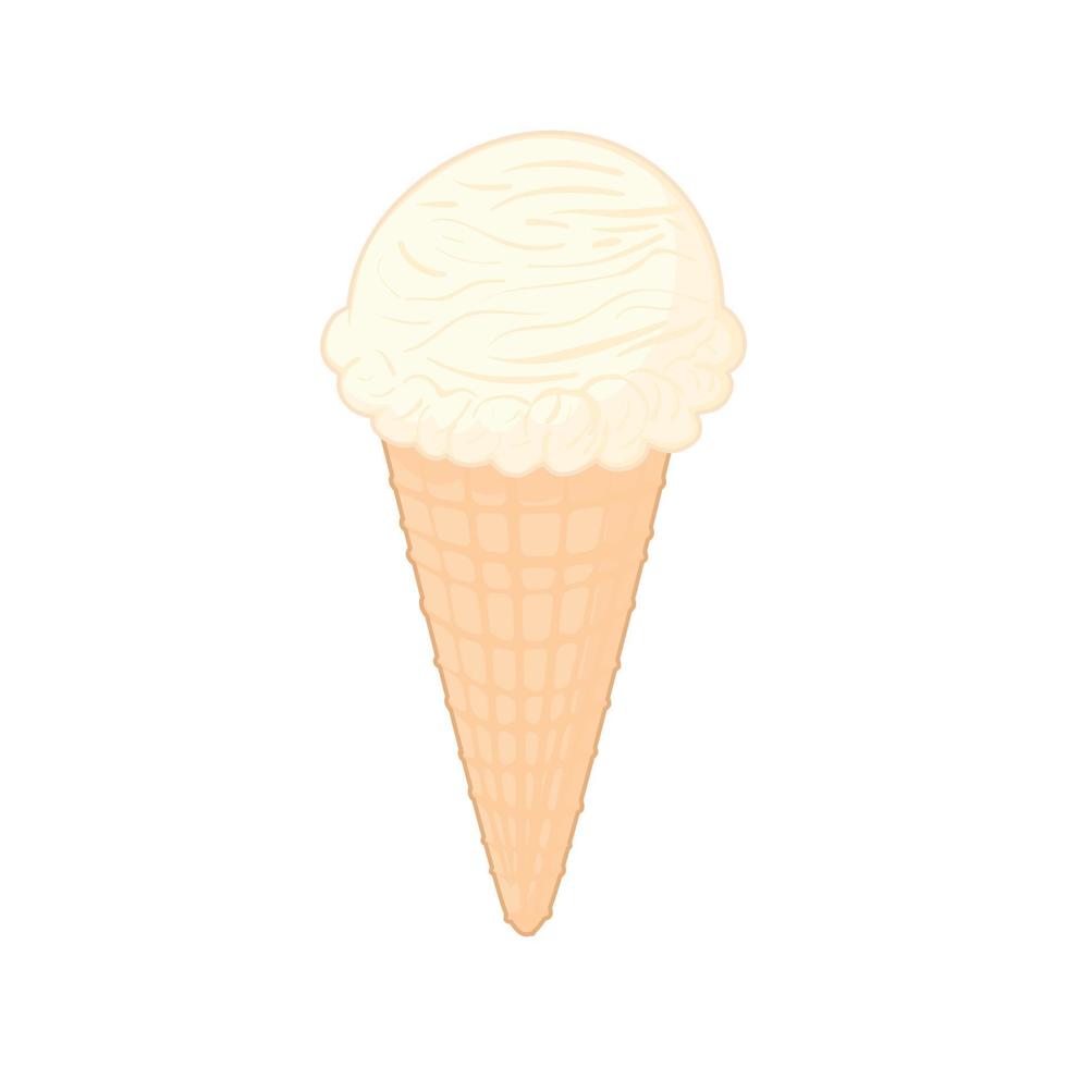 Vanilla ice cream cone icon, cartoon style vector