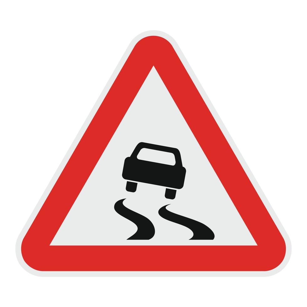 Car on dangerous road icon, flat style. vector