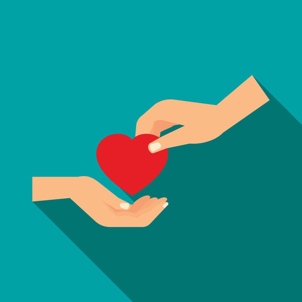 Hand gives heart icon, flat style vector