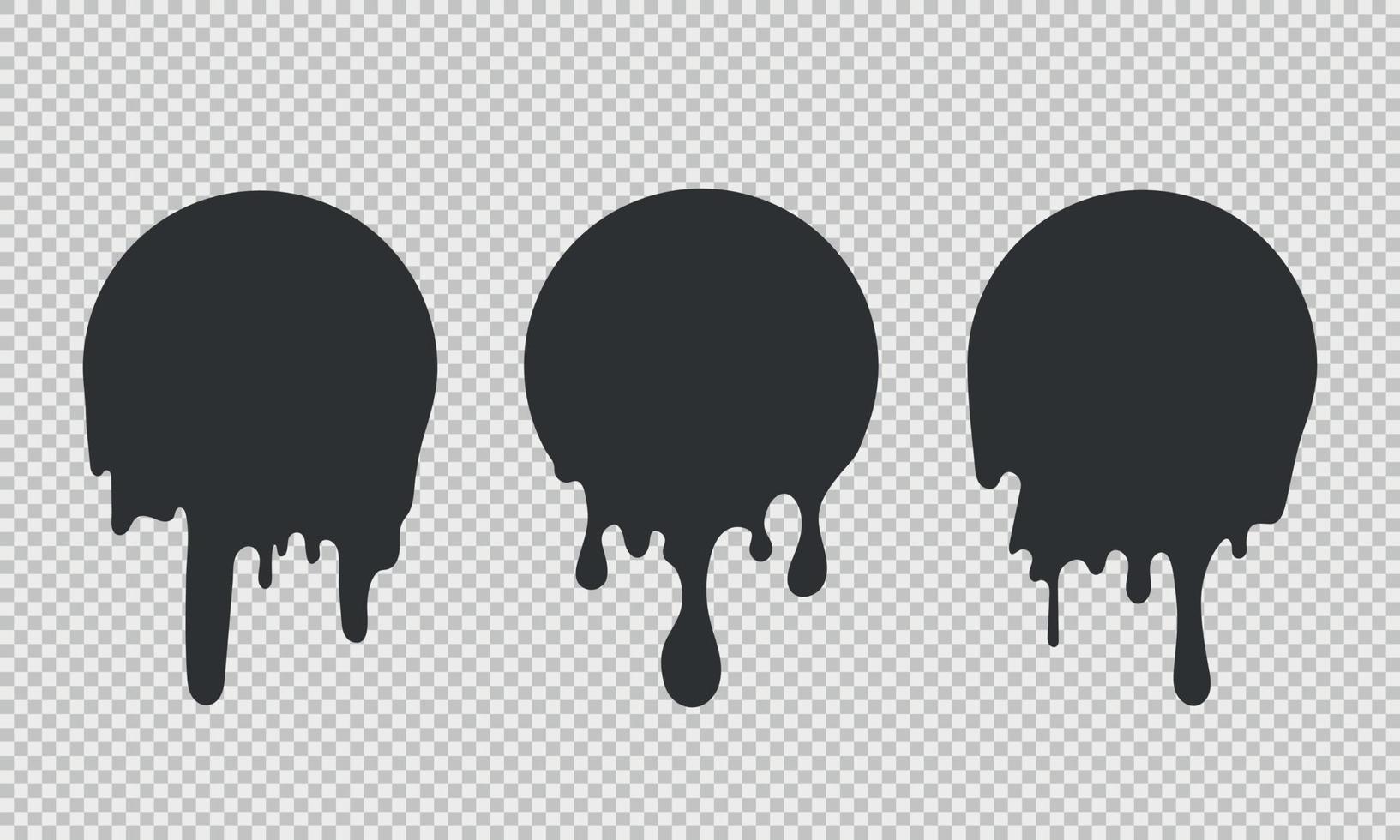 Current drops silhouette. Inks, paint, liquid, oil, molten circles set. Vector illustration on transparent background