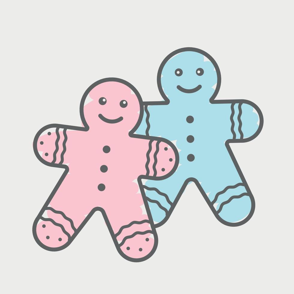 Gingerbread couple. Cookie for winter holidays, Xmas, New Year. Decorative pastry, Christmas cakes. Vector illustration