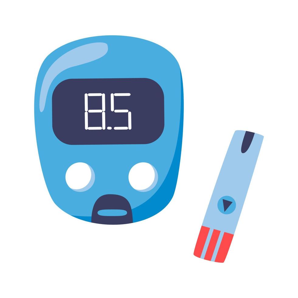 Blue glucose meter isolated on white background. Vector illustration of glucose control.