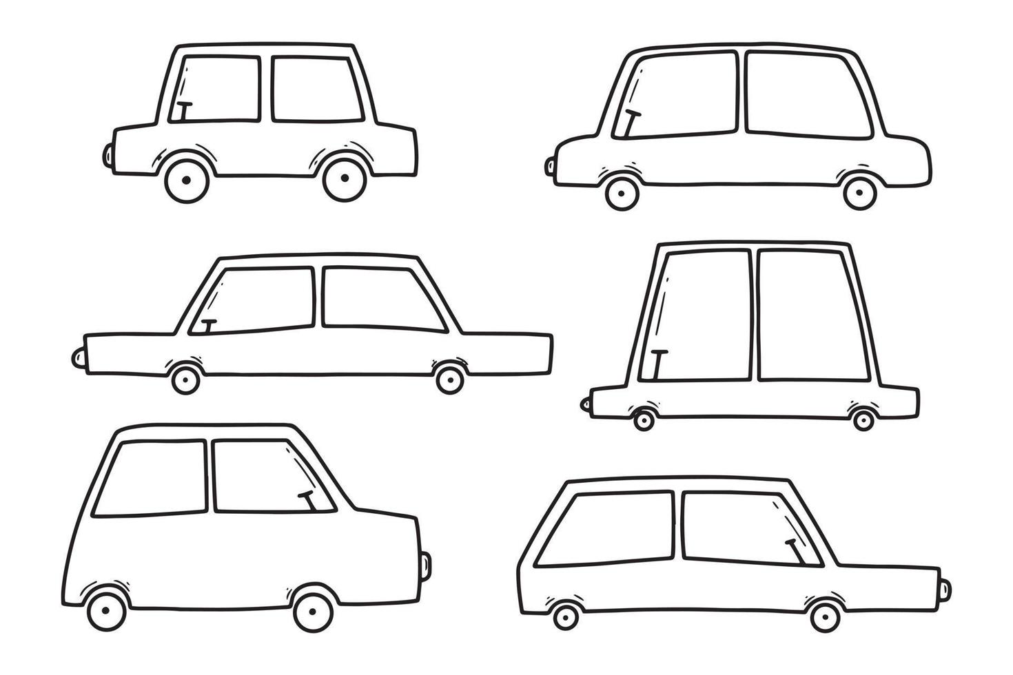 conjunto de coches para niños. ilustración vectorial estilo garabato. vector