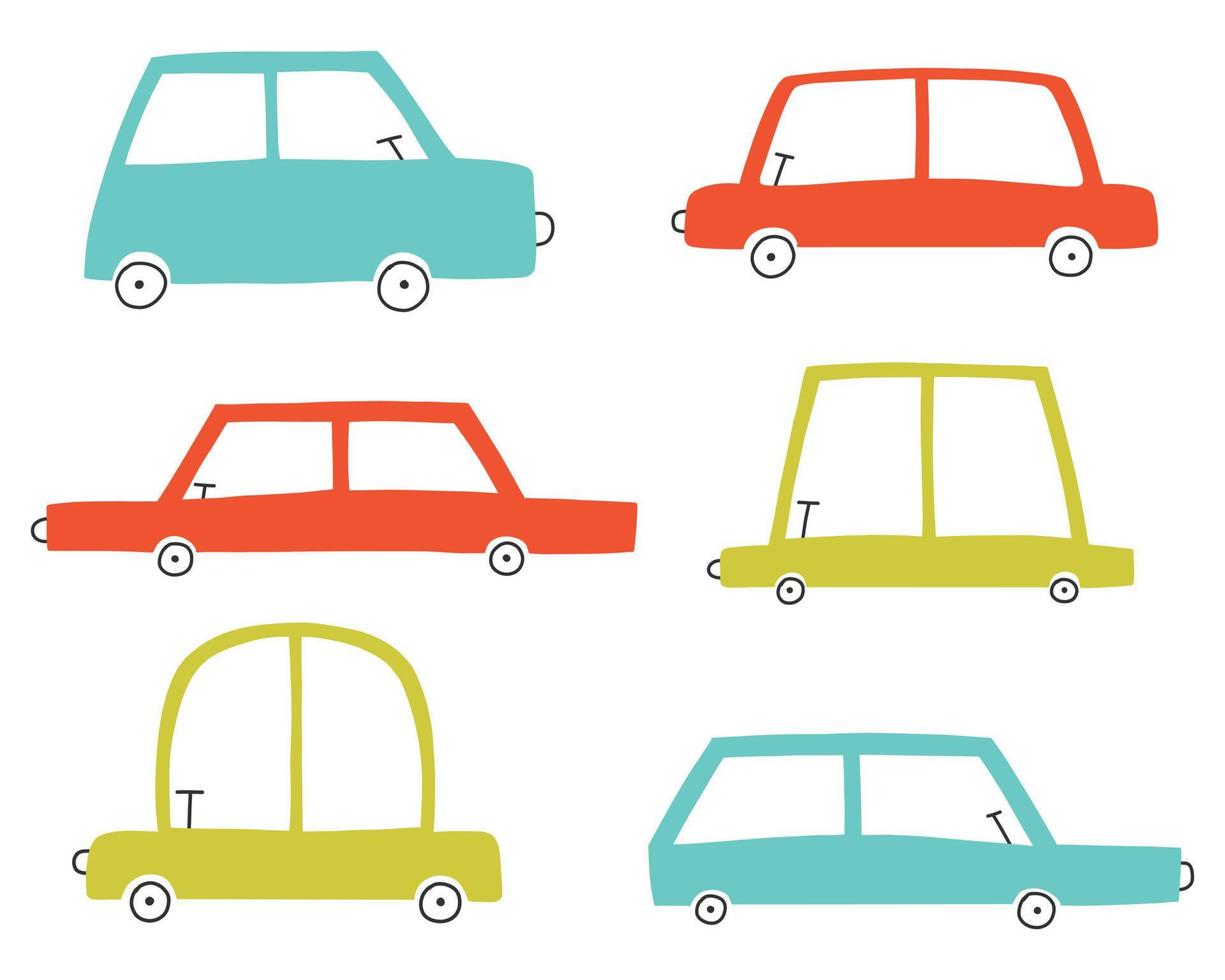 Set of childrens cars. Vector illustration. Drawn style.