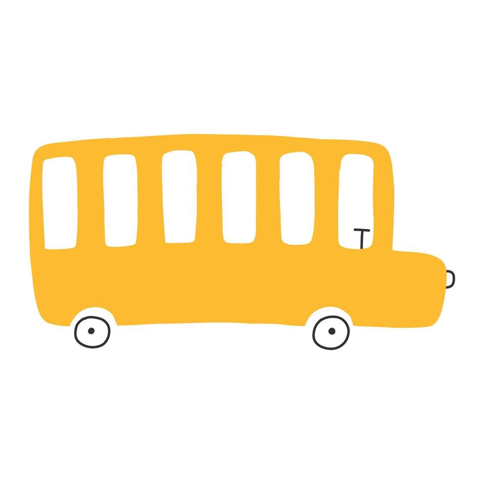 Childrens school bus. Hand drawn bright car. Vector illustration