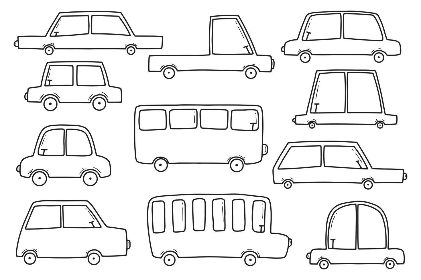 conjunto de coches para niños. ilustración vectorial estilo garabato. vector