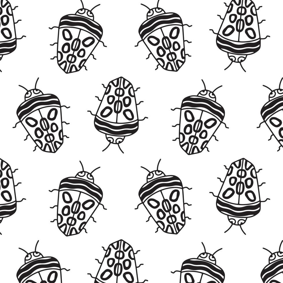 Seamless pattern with Picasso beetle. Children's pattern with a beetle. Vector illustration. Doodle style.