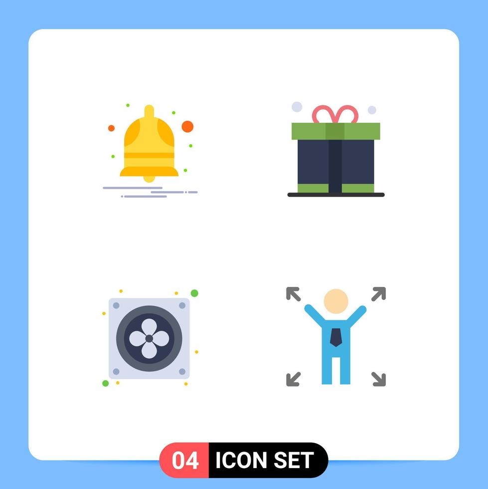 4 Thematic Vector Flat Icons and Editable Symbols of bell fan alarm father business Editable Vector Design Elements