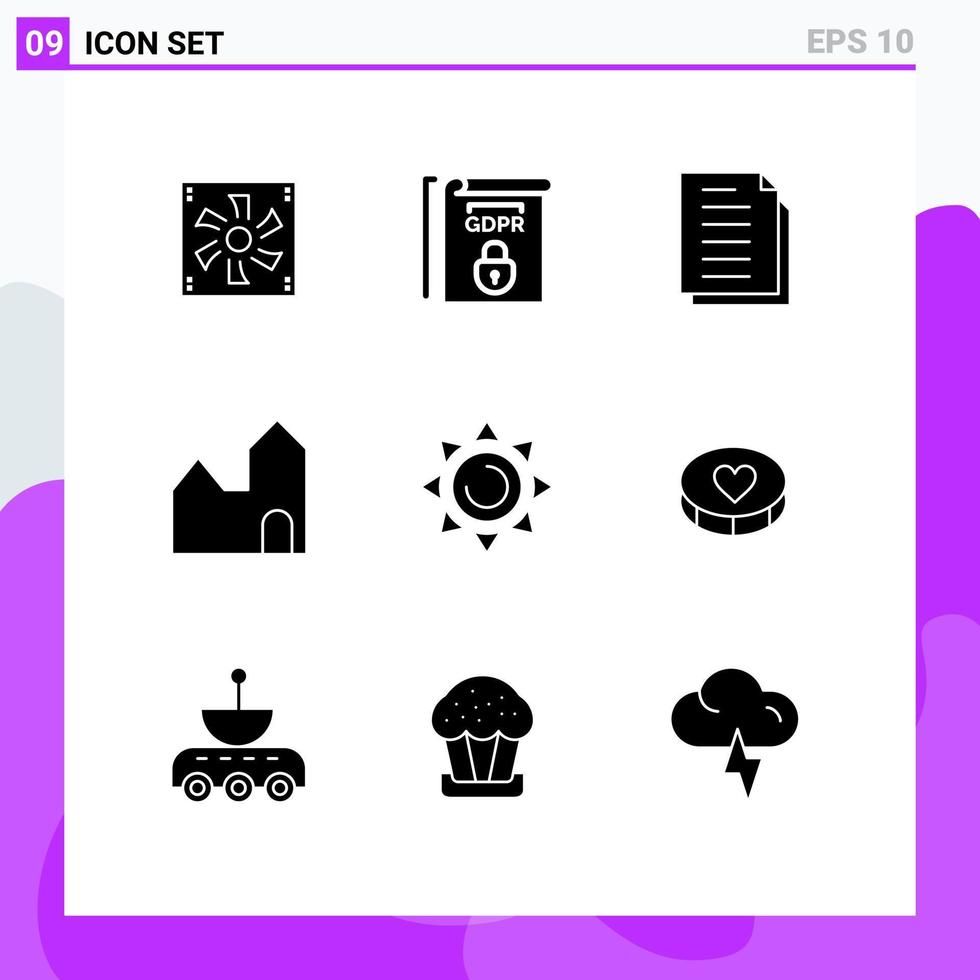 Pack of 9 creative Solid Glyphs of industry factory chimney terms factory files Editable Vector Design Elements