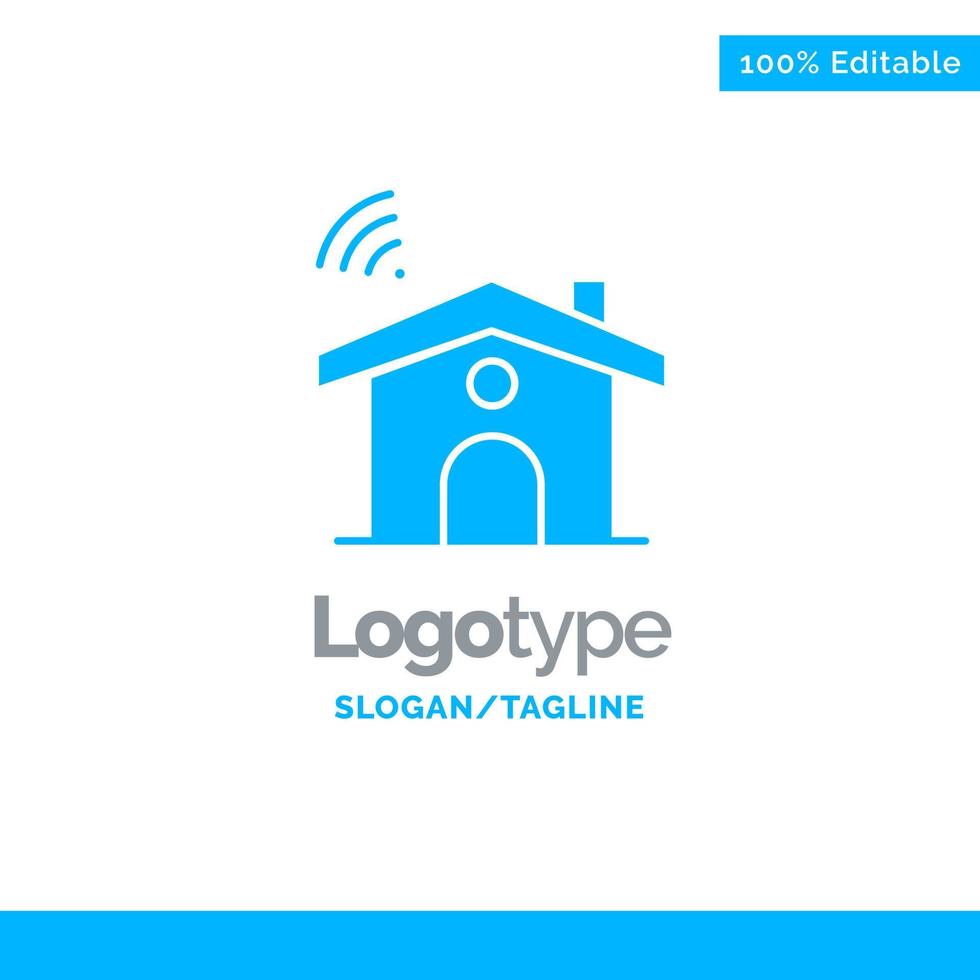 Wifi Service Signal House Blue Solid Logo Template Place for Tagline vector