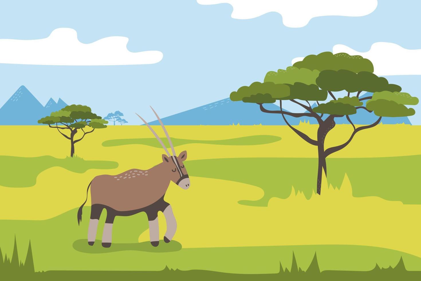 African green savannah with grazing antelope landscape - wildlife scene vector