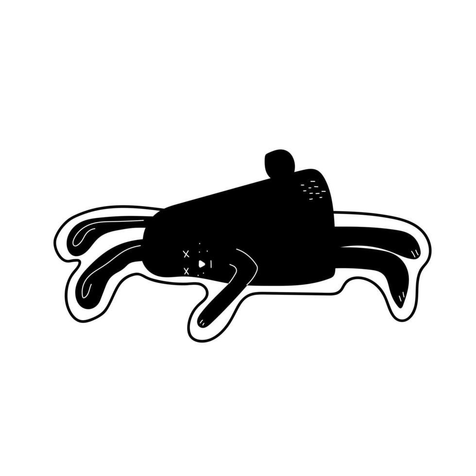 ilustración de estilo de dibujos animados de un conejito lindo pero muerto acostado de lado. forrado con tiza. escena del crimen. símbolo de 2023 vector