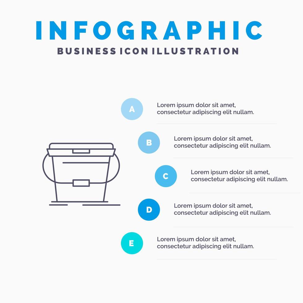 Bucket Cleaning Wash Water Line icon with 5 steps presentation infographics Background vector