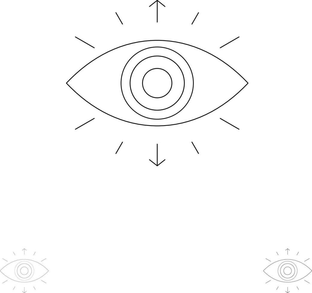 símbolo de ojo miembro de la sociedad secreta negrita y delgada línea negra conjunto de iconos vector
