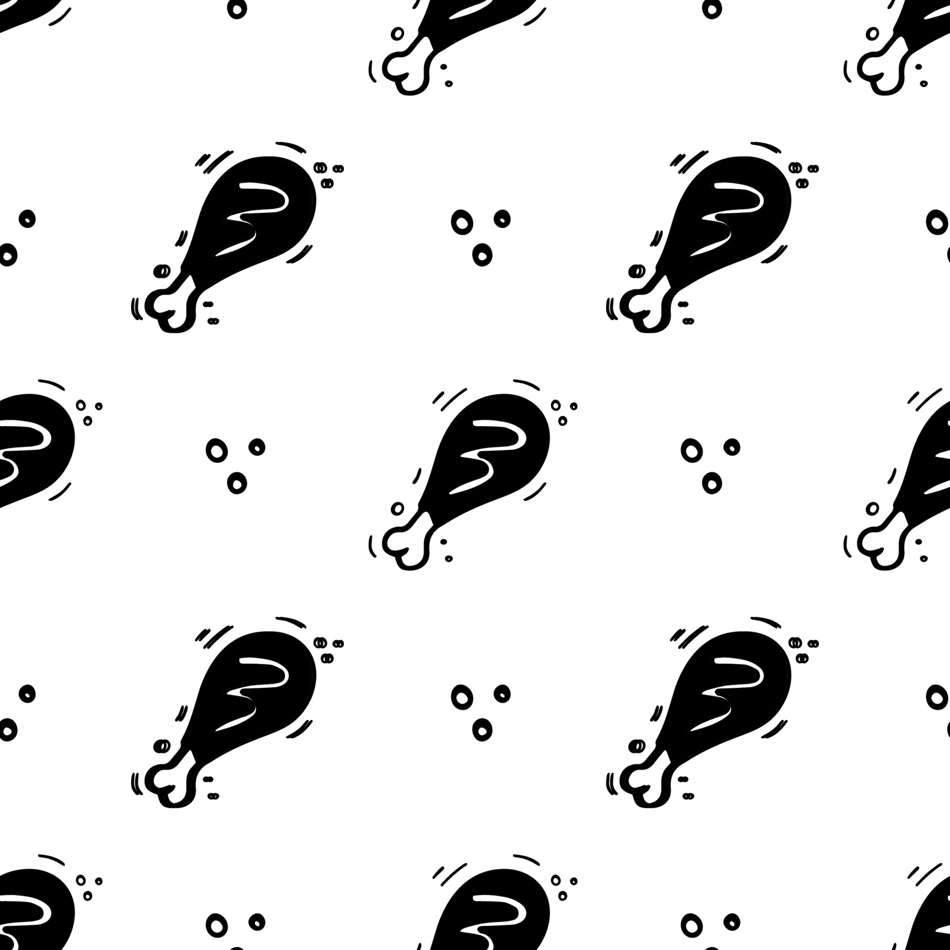 Hand drawn fast food, chicken's leg seamless pattern. Comic doodle ...