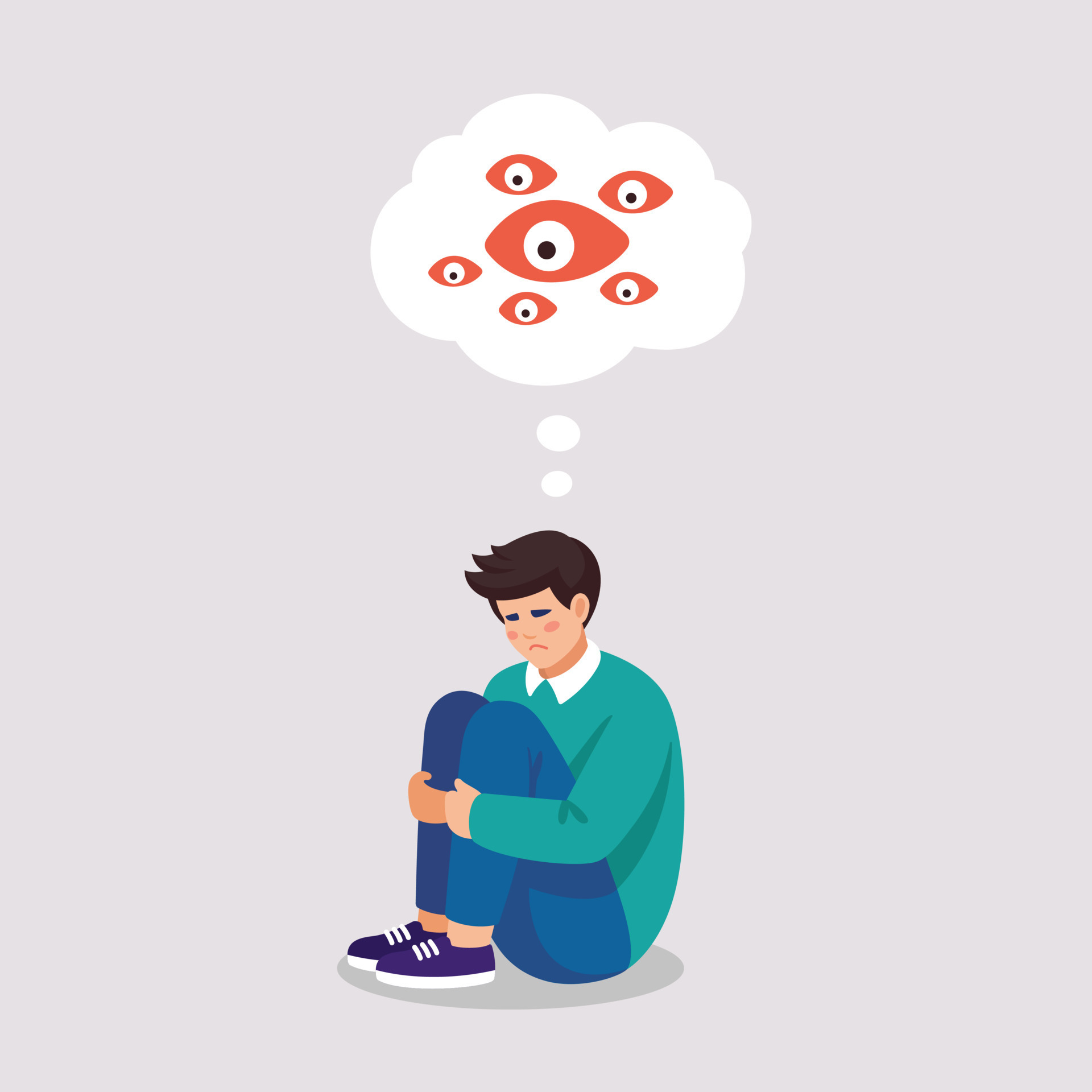 Sad tired man suffers by symptoms of depressive disorder, paranoia, tears,  stress, crying, no energy, owerworked. Vector illustration about mental  problems in cartoon flat style. 14555212 Vector Art at Vecteezy