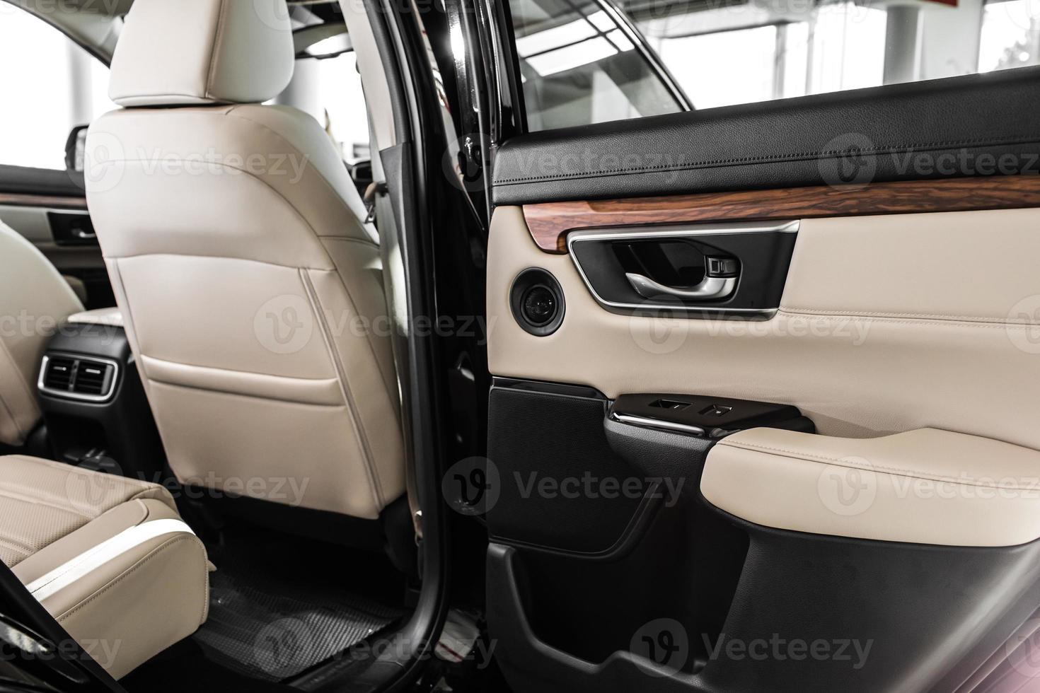 details of stylish car interior, leather interior photo