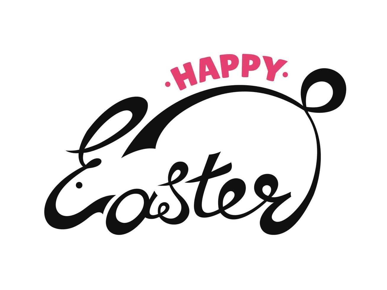 Handmade lettering sketch Happy Easter text as Easter logo, badge, icon of bunny. Hand drawn easter postcard, logotype, invitation, poster, banner template lettering typography. Season's Greetings vector