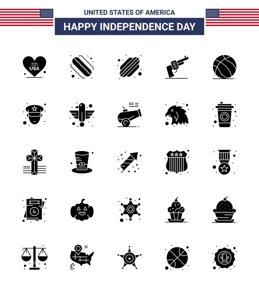 25 Creative USA Icons Modern Independence Signs and 4th July Symbols of police man hand usa ball Editable USA Day Vector Design Elements