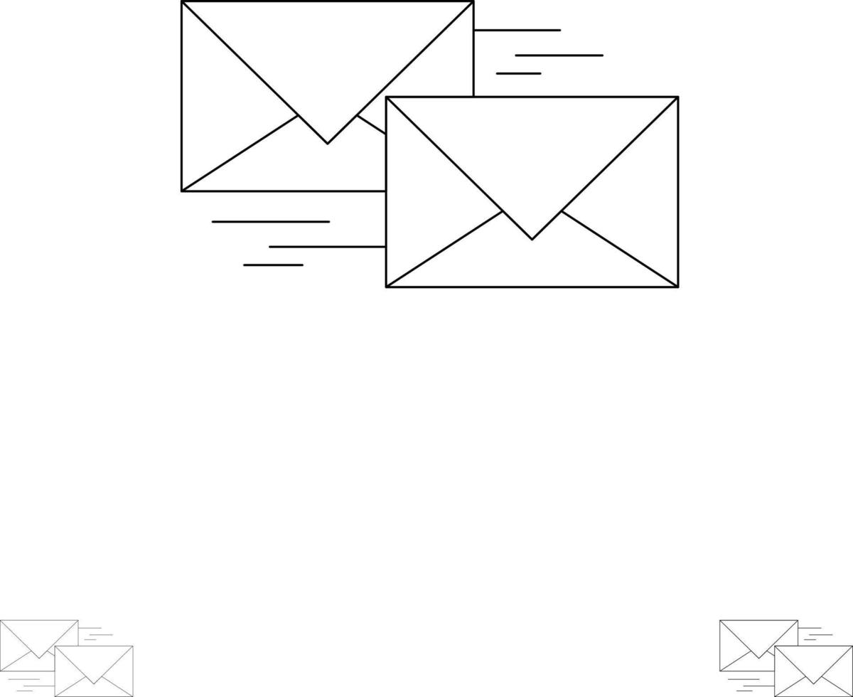 Mail Reply Forward Business Correspondence Letter Bold and thin black line icon set vector