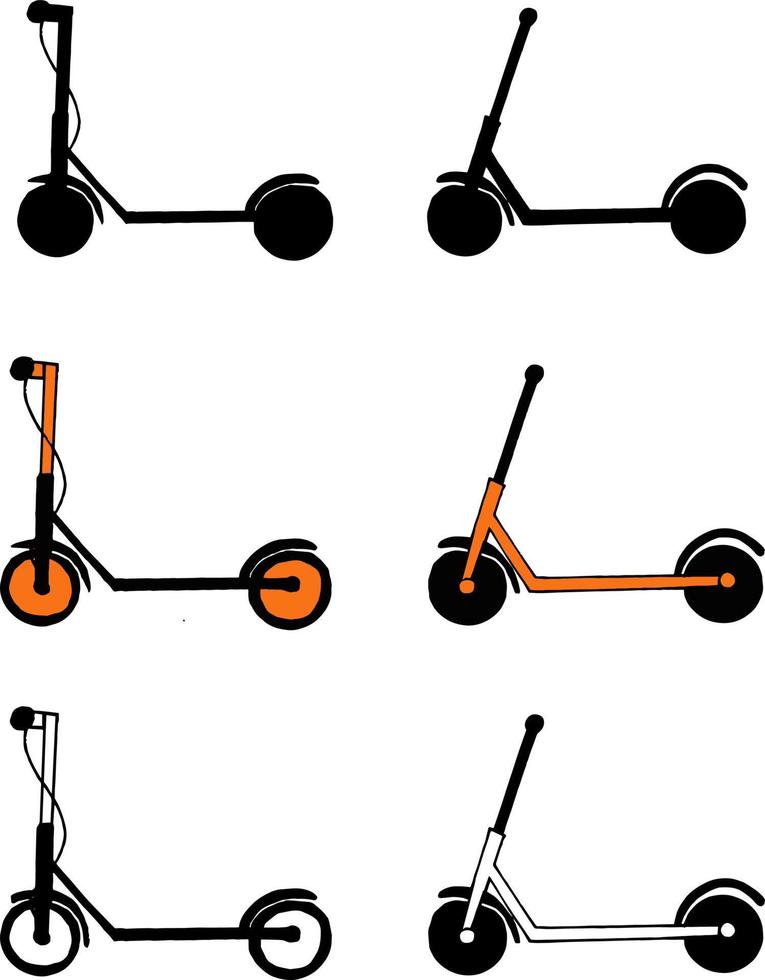 conjunto de iconos de scooter eléctrico. garabato dibujado a mano. vector, transporte minimalista vector