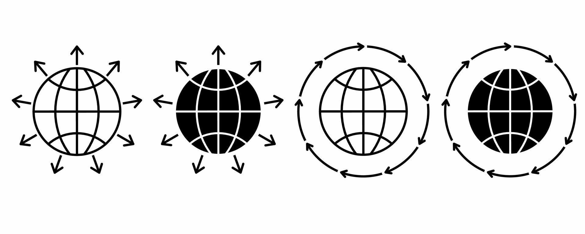 contorno silueta conjunto de iconos de expansión global con un estilo diferente aislado sobre fondo blanco vector