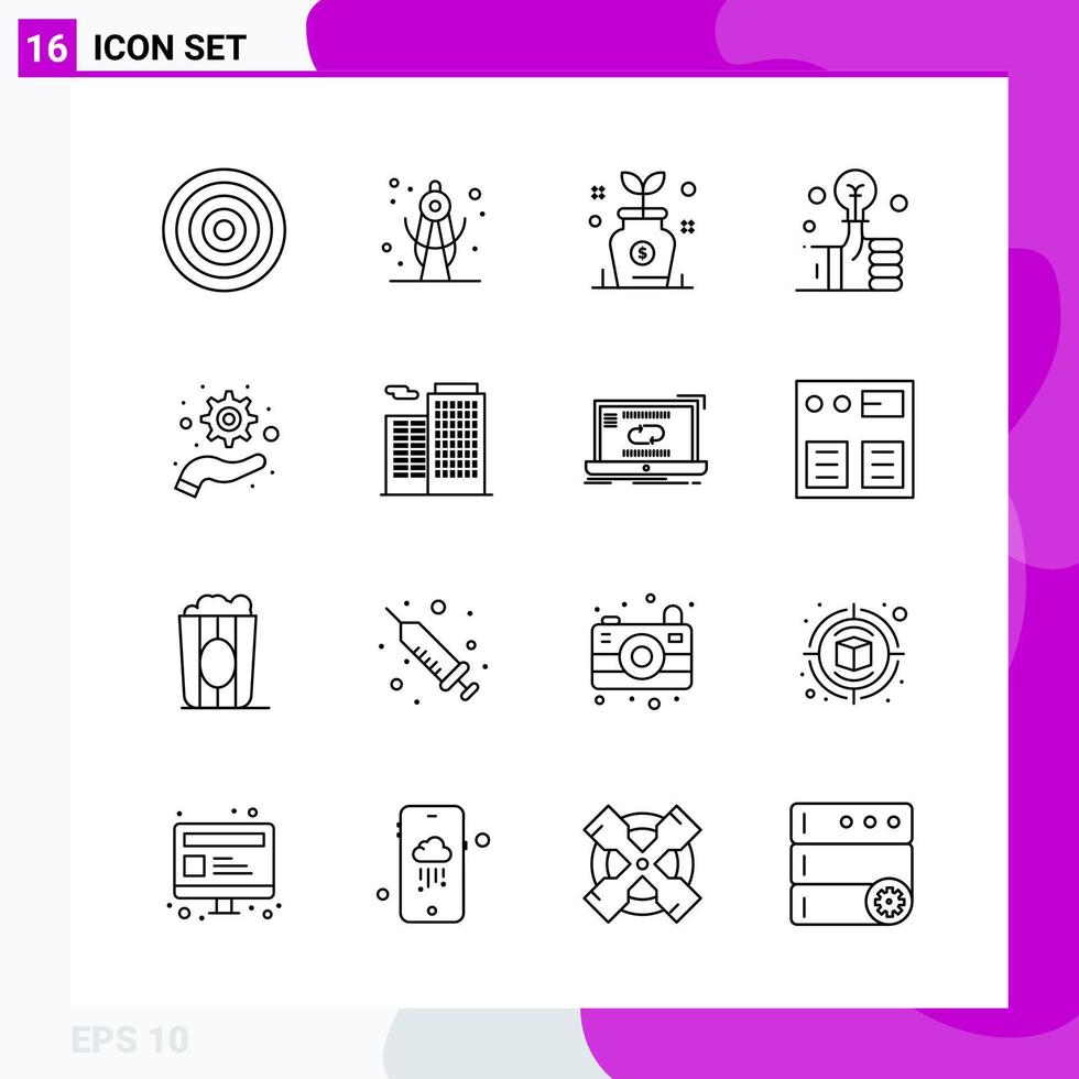 Line Icon set Pack of 16 Outline Icons isolated on White Background for Web Print and Mobile vector