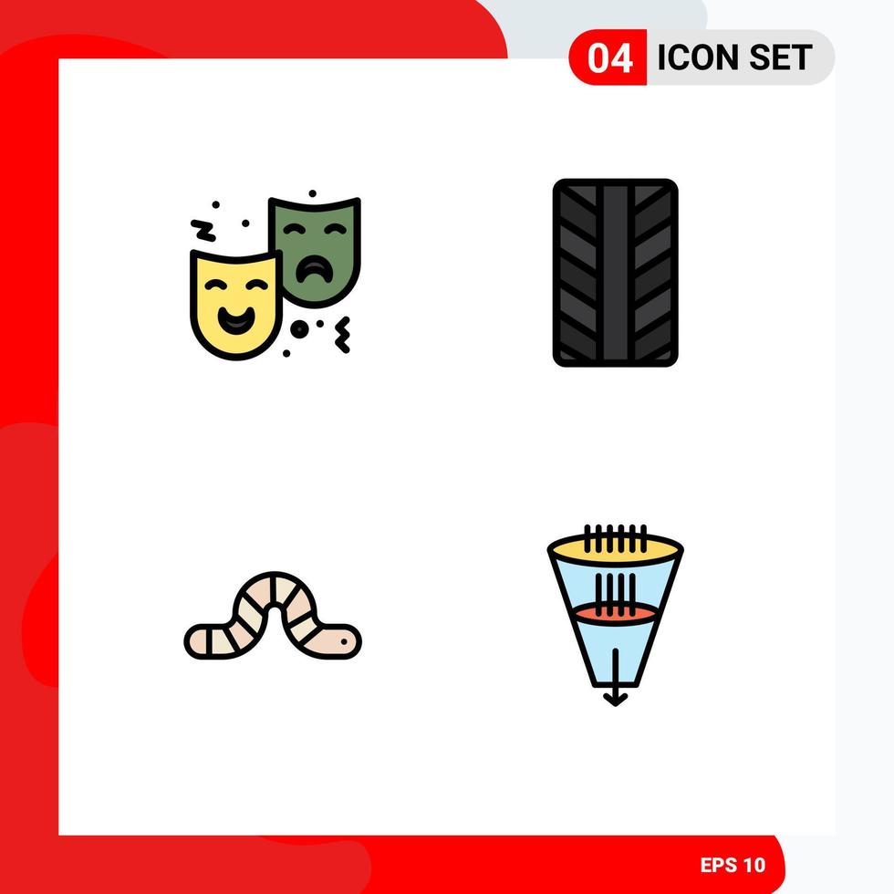 Filledline Flat Color Pack of 4 Universal Symbols of mask insect circus wheel data Editable Vector Design Elements