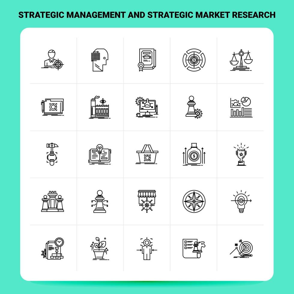 OutLine 25 Strategic Management and Strategic Market Research Icon set Vector Line Style Design Black Icons Set Linear pictogram pack Web and Mobile Business ideas design Vector Illustration