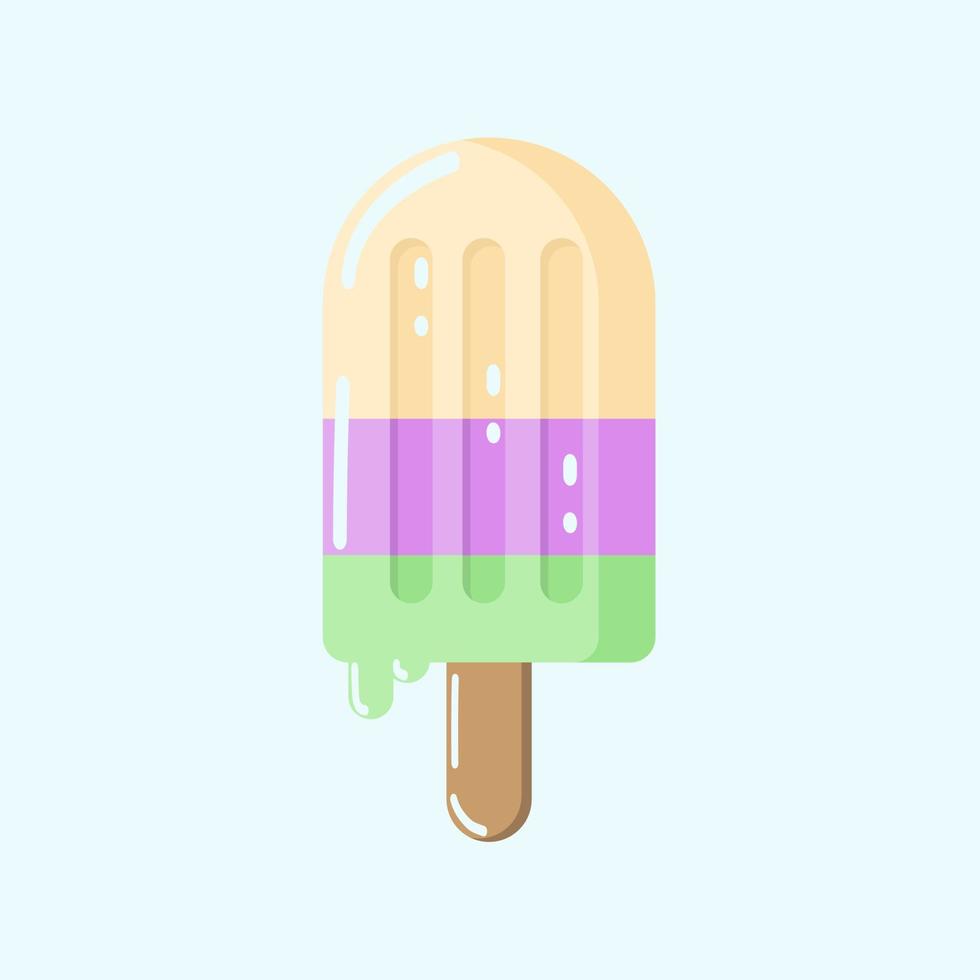 verde, lila, amarillo: el helado multicolor sobre un fondo azul con reflejos se ve apetitoso. vector, objeto, eps10. vector