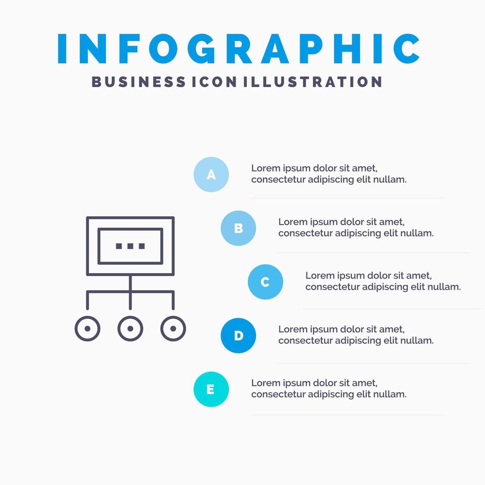 red negocio gráfico gestión organización plan proceso línea icono con 5 pasos presentación infografía fondo vector