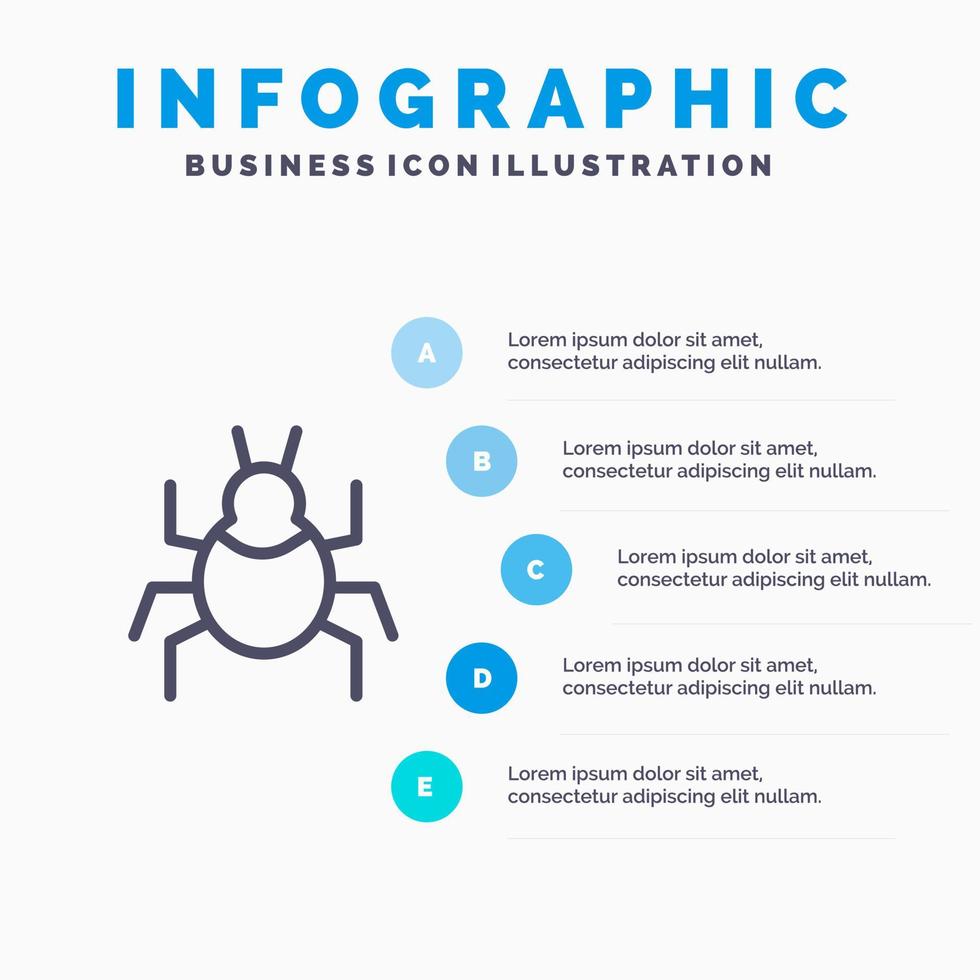 icono de línea india de virus de naturaleza de error con fondo de infografía de presentación de 5 pasos vector