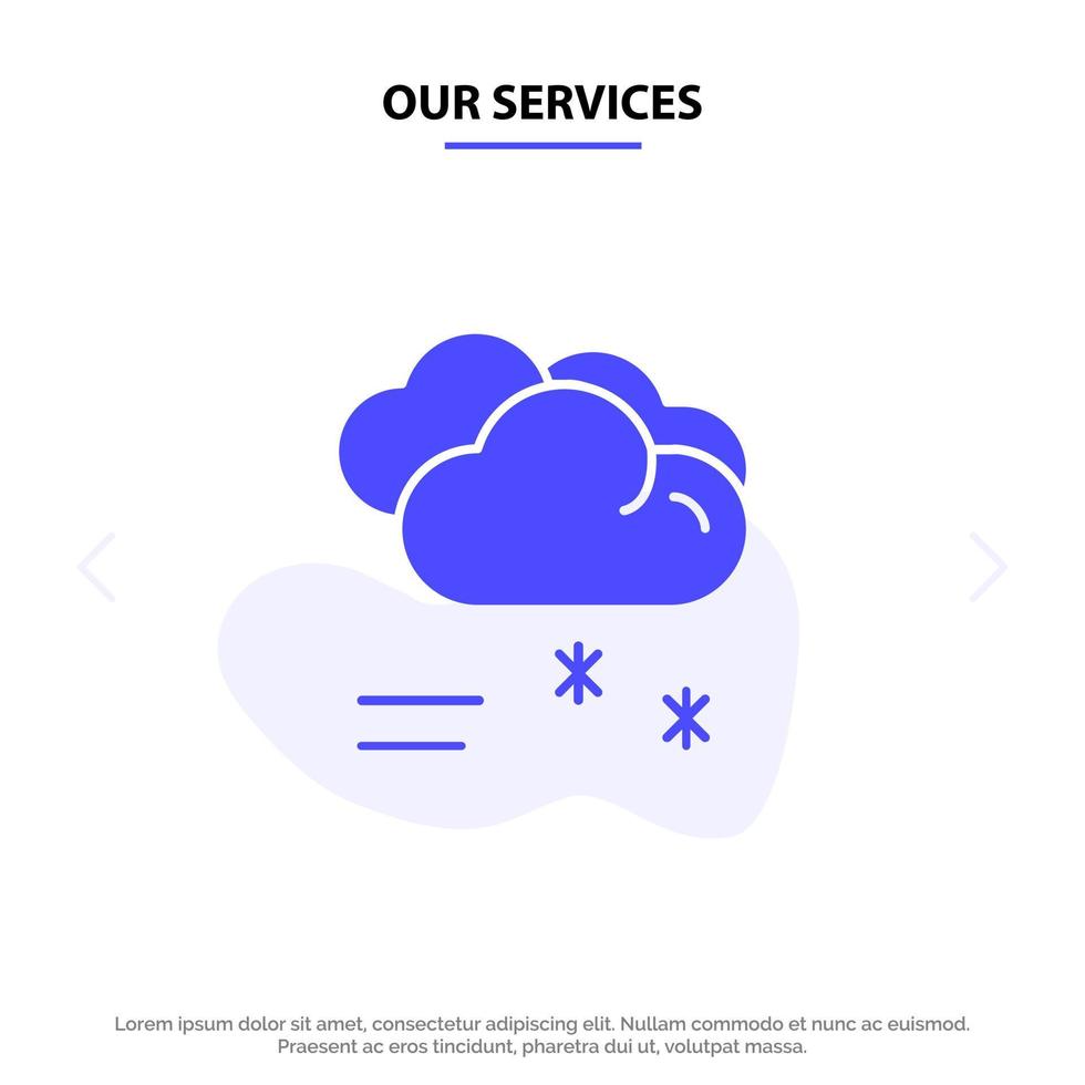 Our Services Cloud Raining Forecast Raining Rainy Weather Solid Glyph Icon Web card Template vector